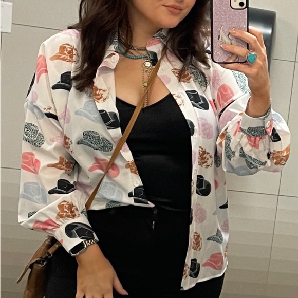 Oversized Cowboy Hat Button Up - Picture 2 of 3
